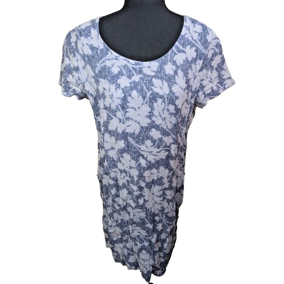 J. Jill Pure Jill Shirt Dress Short Sleeve Linen Floral Crinkle Pockets Medium - Picture 1 of 10